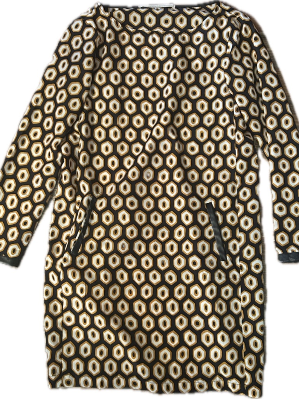 Zara Black Dress with Gold and Cream Hexagon Print